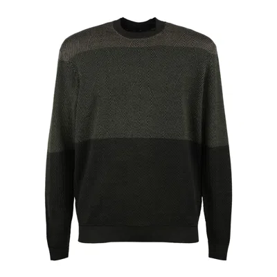 Emporio Armani Virgin Wool Jumper With Micro Jacquard Op-art Diamonds In Black
