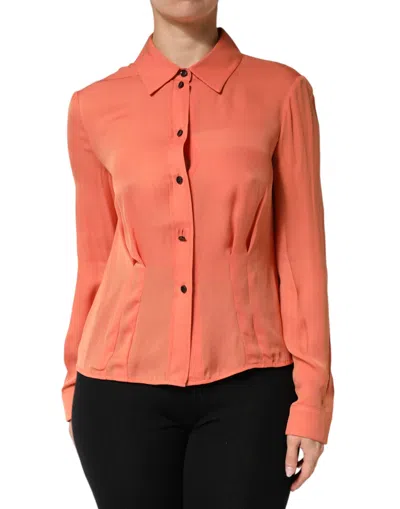 Emporio Armani Orange Collared Button Down Long Sleeves  Women's Top