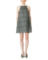 Emporio Armani Organza Check Trapeze Dress In Solid Black