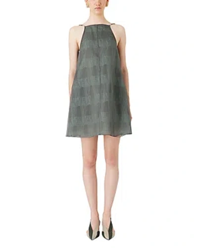 Emporio Armani Organza Check Trapeze Dress In Gray