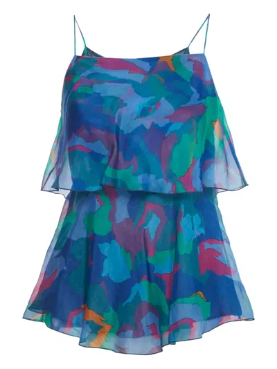 Pre-owned Emporio Armani Organza Printed Top In Blue