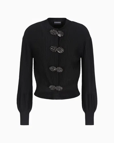 Emporio Armani Ottoman-fabric Cardigan With Jewel Details In Black