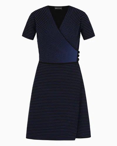 Emporio Armani Ottoman Fabric Cross-over Neckline Dress In Black