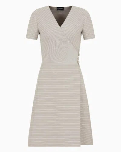 Emporio Armani Ottoman Fabric Cross-over Neckline Dress In Grey