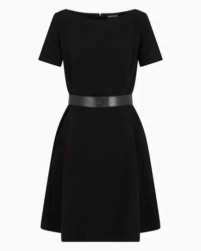 Emporio Armani Ottoman Jersey Dress With Boat Neck And Belt In Black