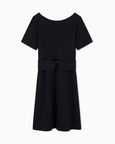 Emporio Armani Ottoman Jersey Flared Dress In Black