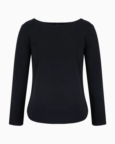 Emporio Armani Ottoman Jersey Jumper With Side Slits In Black