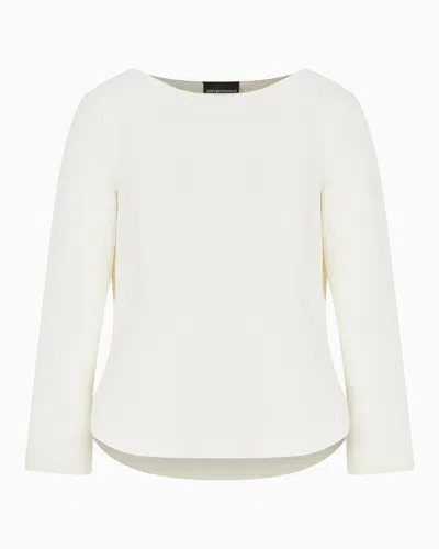 Emporio Armani Ottoman Jersey Jumper With Side Slits In White
