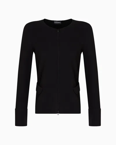 Emporio Armani Ttoman Fabric Full-zip Cardigan In Black