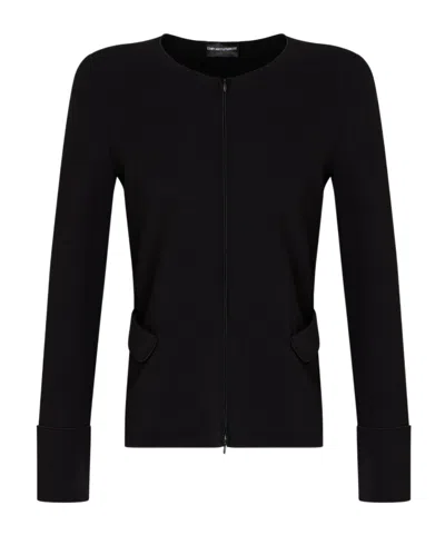 Emporio Armani Ttoman Fabric Full-zip Cardigan In Black
