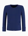 Emporio Armani Ottoman Jersey Zip-up Jacket In Blue