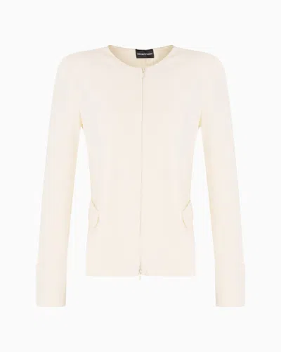 Emporio Armani Ottoman Jersey Zip-up Jacket In Warm White