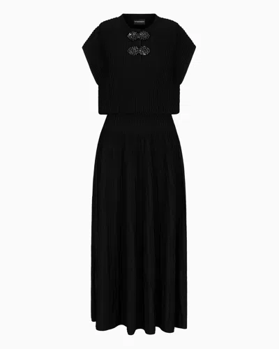 Emporio Armani Ottoman Long Dress With Jewel Details In Black