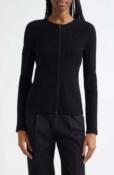 Emporio Armani Ttoman Fabric Full-zip Cardigan In Black