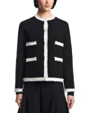 Emporio Armani Ottoman Stitch Knit Jacket With Fringe Hems In Multi