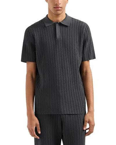 Emporio Armani Icon Vertical Ottoman-stitch Viscose Polo-neck Jumper In Grey