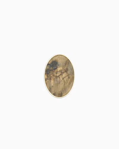 Emporio Armani Oval Brooch With Quartz Gemstone In Green