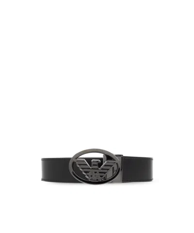 Emporio Armani Eagle-buckle Leather Belt In Black