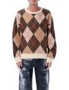 Emporio Armani Oversized Argyle Jacquard Knit Pullover In Multi