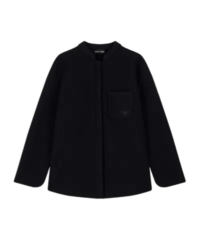 Emporio Armani Oversized Boiled Virgin Wool Shirt With Band Collar In Black