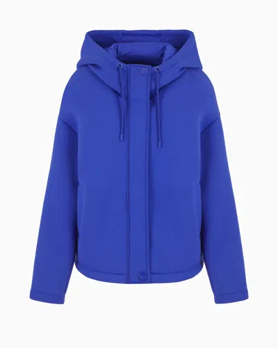 Emporio Armani Oversized Hooded Sweatshirt In Scuba Fabric In Blue