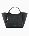 Emporio Armani Oversized Interwoven Shopper Bag With Logo Charm In Black