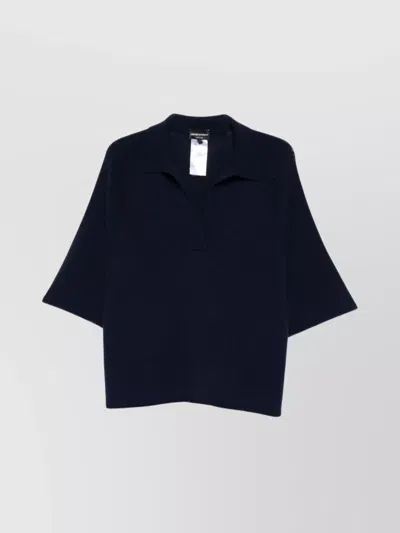 Emporio Armani Oversized Polo Shirt Ribbed Texture In Blue