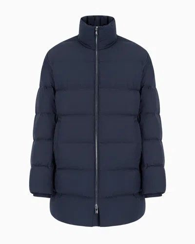 Emporio Armani Oversized, Quilted Nylon, Full-zip Puffer Jacket In Navy Blue