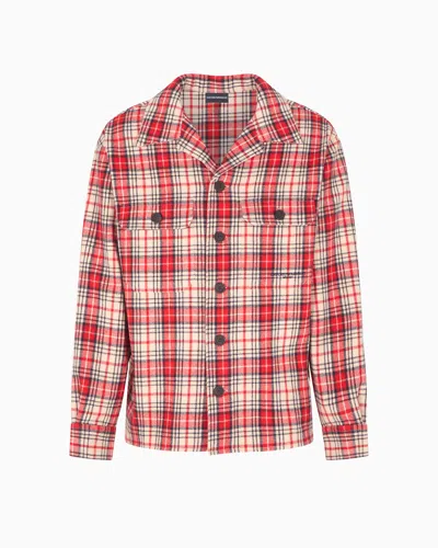 Emporio Armani Oversized Shirt In Tartan Virgin-wool Flannel In Red