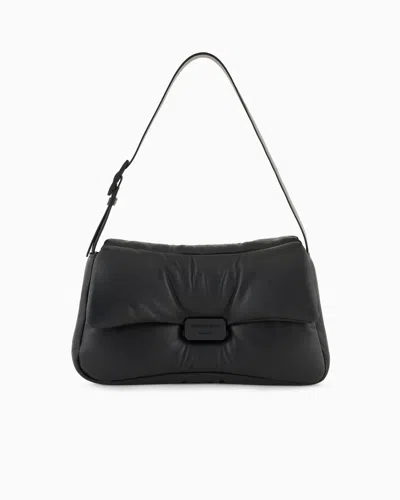 Emporio Armani Official Store Oversized Baguette Shoulder Bag In Puffy Nappa Leather In Black