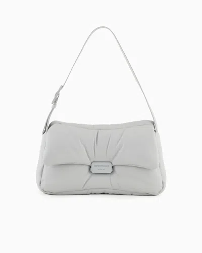 Emporio Armani Official Store Oversized Baguette Shoulder Bag In Puffy Nappa Leather In Light Gray