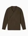 Emporio Armani Oversized Wool Cardigan With A Cache-coeur Closure In Brown