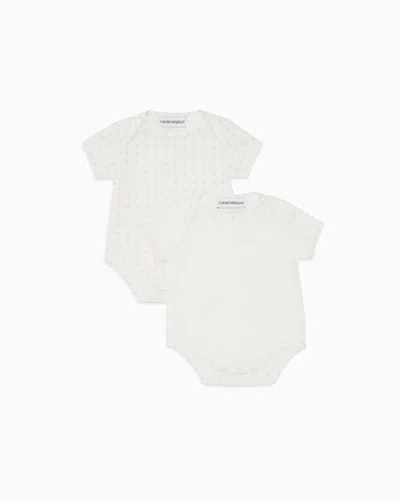 Emporio Armani Pack Of Two Jersey Bodysuits With Op-art Eagles And Logo In White