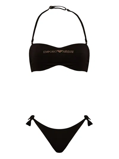 Emporio Armani Logo-print Bandeau Bikini In Black
