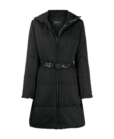 Emporio Armani Padded Belted Coat In Black