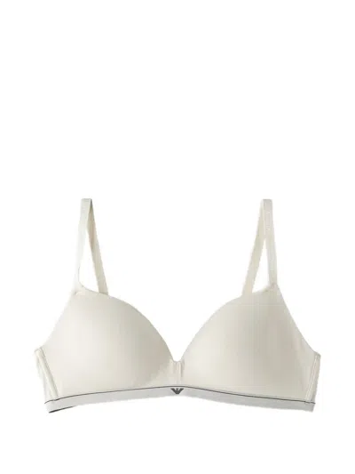 Emporio Armani Padded Triangle Bra In Cotton Jersey With Logo Band In White