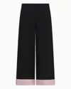 Emporio Armani Cropped Trousers With Folded Over Cuffs In Pink Satin In Black