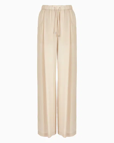 Emporio Armani Official Store Palazzo Trousers In A Fluid Fabric In Beige