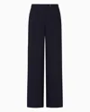 Emporio Armani Palazzo Trousers In Fluid Armure Fabric In Navy Blue