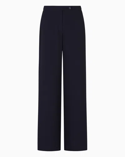 Emporio Armani Palazzo Trousers In Fluid Armure Fabric In Navy Blue