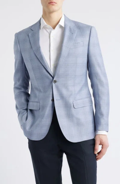 Emporio Armani Pale Blue Plaid Wool Sport Coat In Light Blue