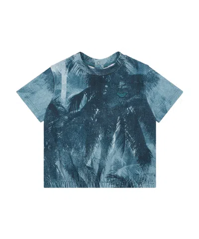 Emporio Armani Palm Tree Printed T-shirt In Blue