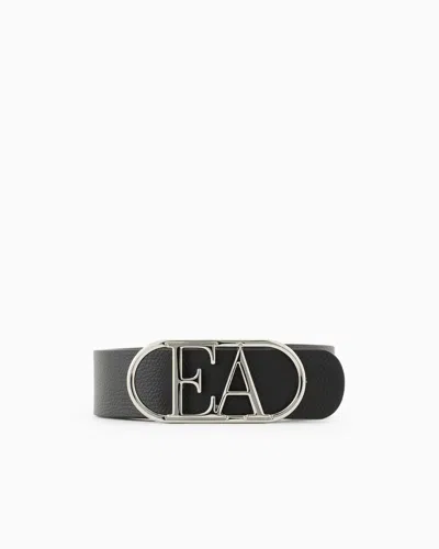 Emporio Armani Official Store Palmellato-leather Belt With Ea Buckle In Black