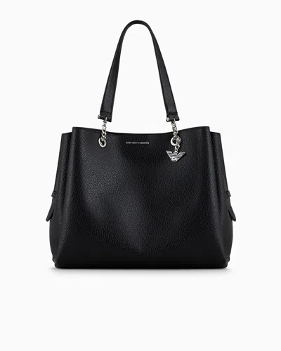 Emporio Armani Full-grain Effect Shopper Bag With Eagle Charm In Black