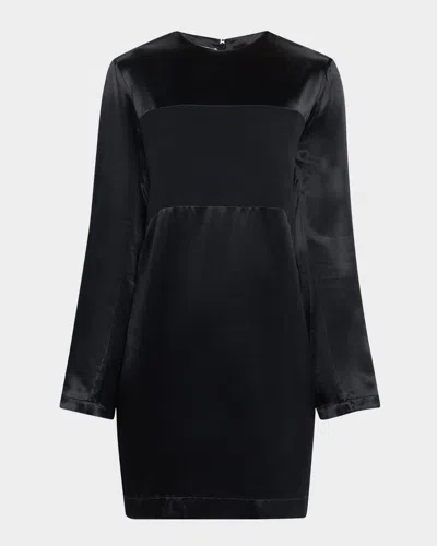 Emporio Armani Long Sleeve Mixed Media Shift Dress In Black