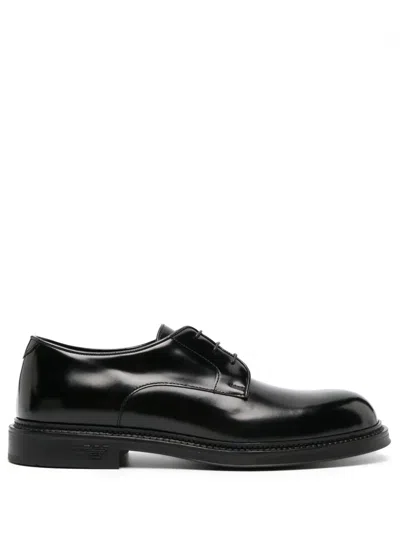 Emporio Armani Lace Up Derby Shoes Glossy Finish Sole In Black