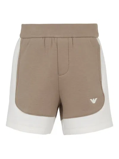 Emporio Armani Babies' Panelled Elasticated-waist Shorts In Brown