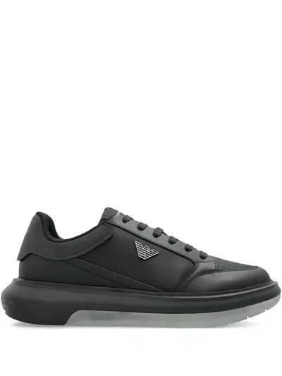 Emporio Armani Panelled Lace-up Sneakers In Blau