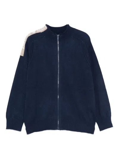 Emporio Armani Panelled Zip-up Cardigan In Blue