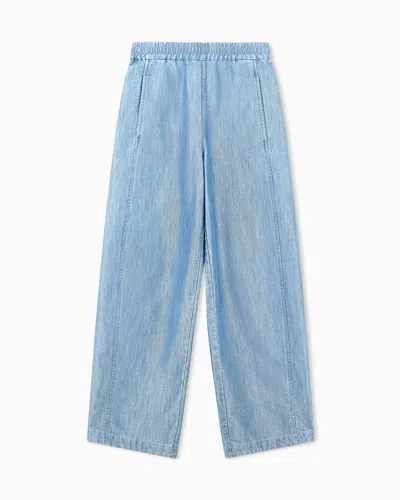 Emporio Armani Wide-leg Metal-look Denim Trousers With An Elastic Waist In Blue